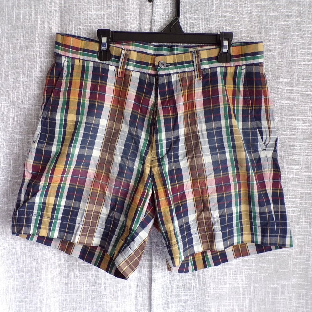 Ralph Lauren Men's 9-Inch Straight Colorful Plaid India Madras Shorts, 30